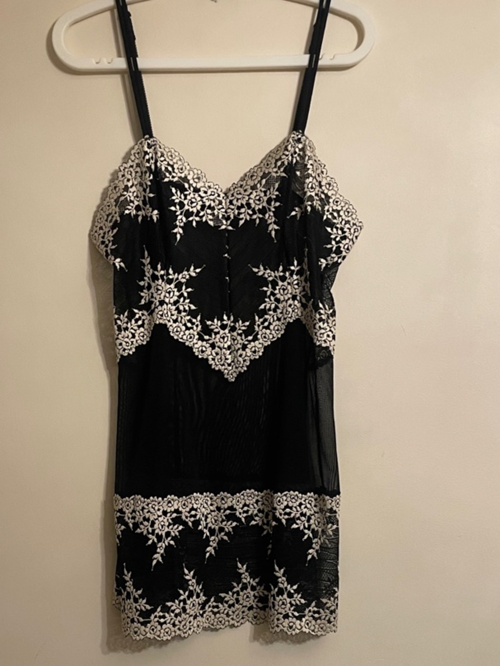 Wacoal Black Chemise with White Floral Lace Embellishment